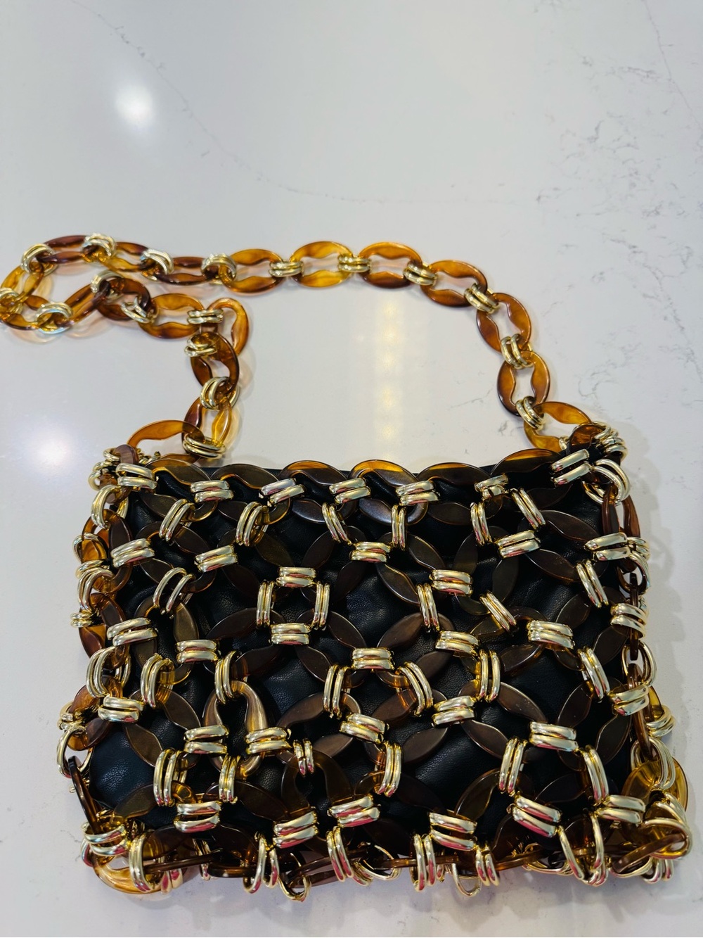 Topshop Black & Tortoiseshell Chain-Link Shoulder Bag